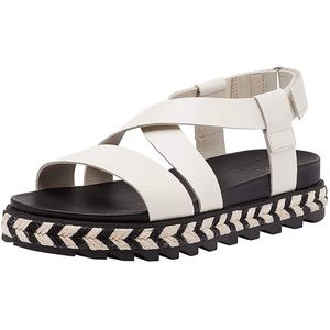 Sorel Women's Roaming Criss Cross Sandal - Chalk White & Black w Chevron Jute
